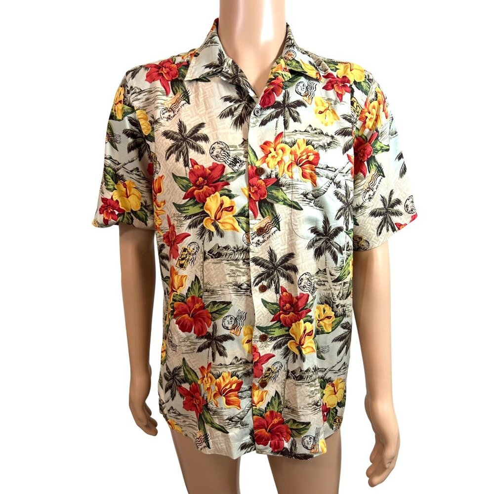 Lands’ End Men’s Vtg Hawaiian Shirt M Short Sleeve Collared Button Up Tropical